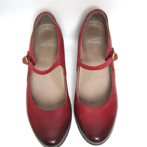 Dansko Loralie 37 US 6.5 7 Burnished Red Leather Hidden Wedge Mary Jane VGUC - Picture 9 of 16